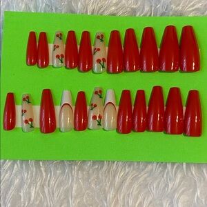 Red and White Cherry press on Nail Set